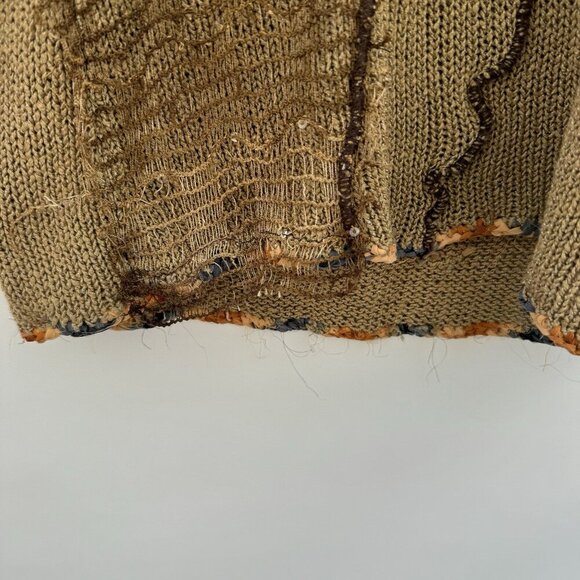 LIV Milano Women’s Boho Beige Sweater With Sequin, Mesh Embellishment Size Large - Picture 2 of 14